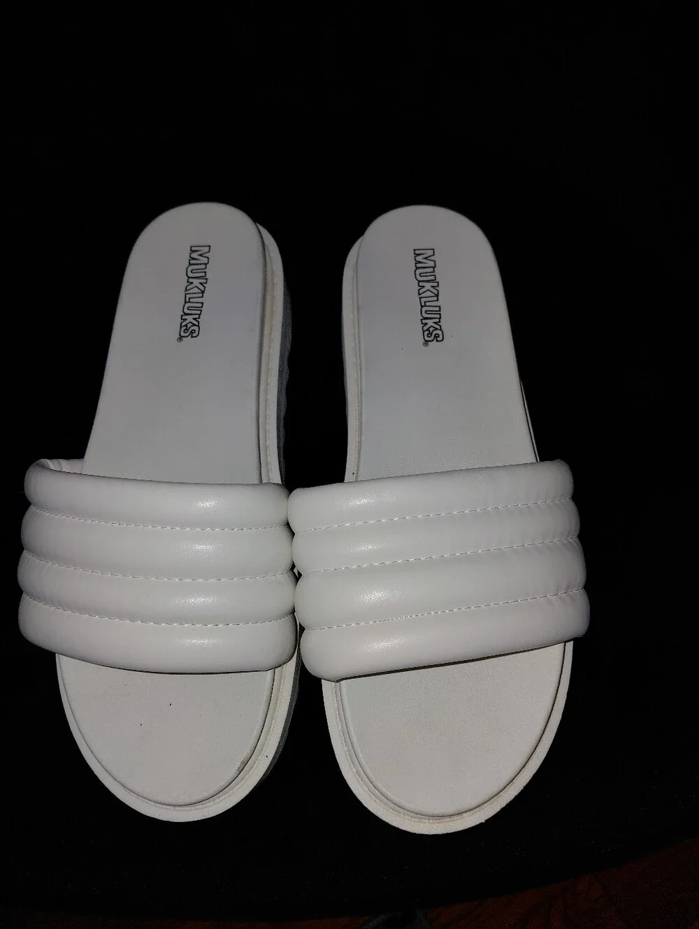 MUK LUKS Sun Catcher White Puffer Platform Slide Sandals Size 9-10 Y2K CC